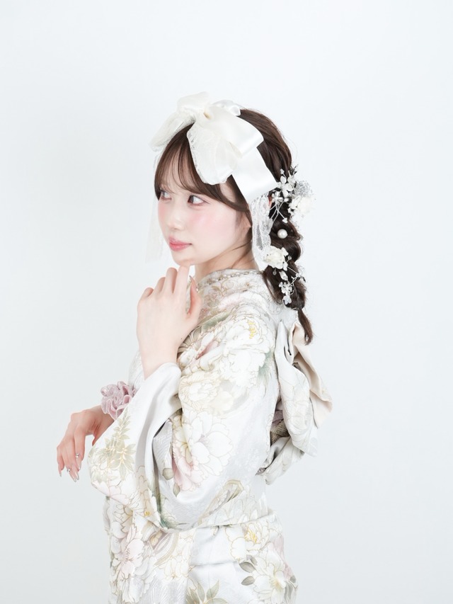 hanakanzashi silver original ribbon arrange