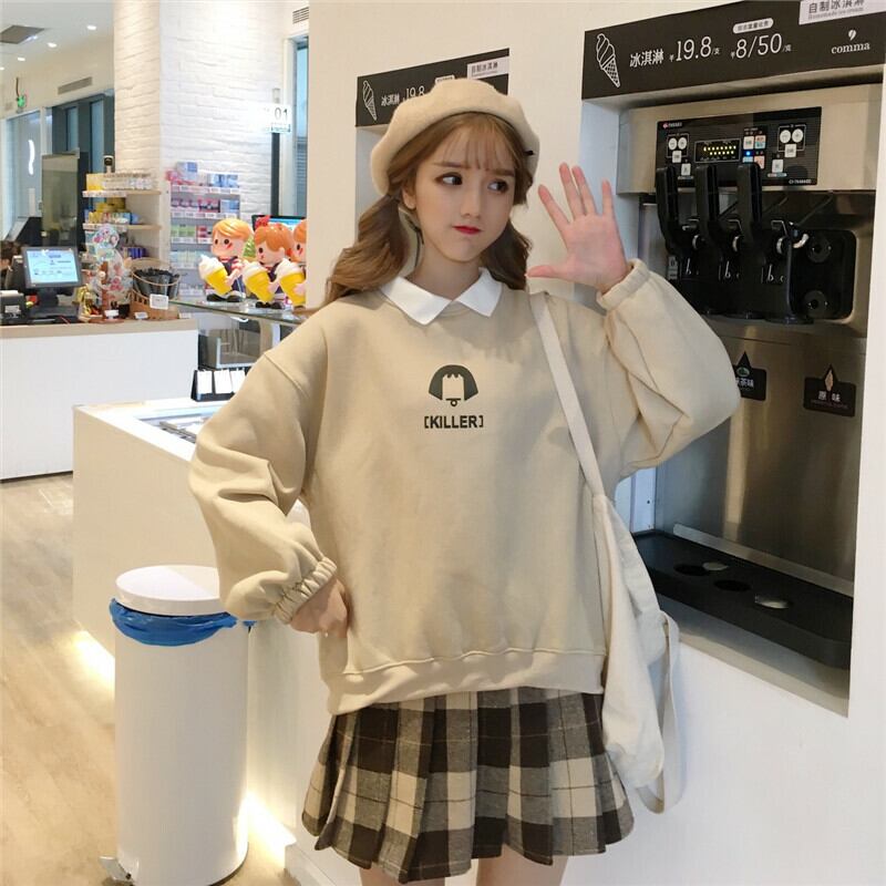 送料無料 リトルガールプリント カジュアル 襟付き スウェット トレーナー プルオーバー トップス Lamitte Deco トレンド 韓国ファッション ショップ Base店