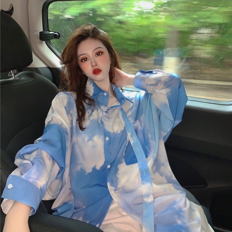 ゆったりとした怠惰なシャツジャケットデザインのニッチトップの香港スタイルのレトロな印刷長袖シャツ女性の初秋バージョン ブラックストロベリース17321869151