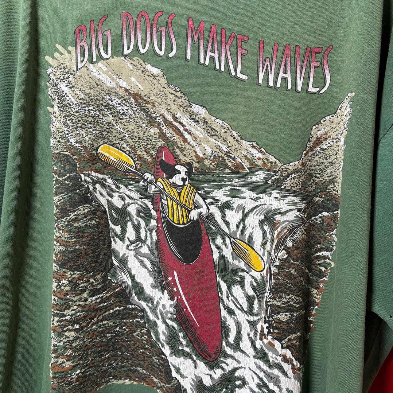 90s USA製　BIG DOGS ヴィンテージTシャツ　フェードグリーン　シングルステッチ