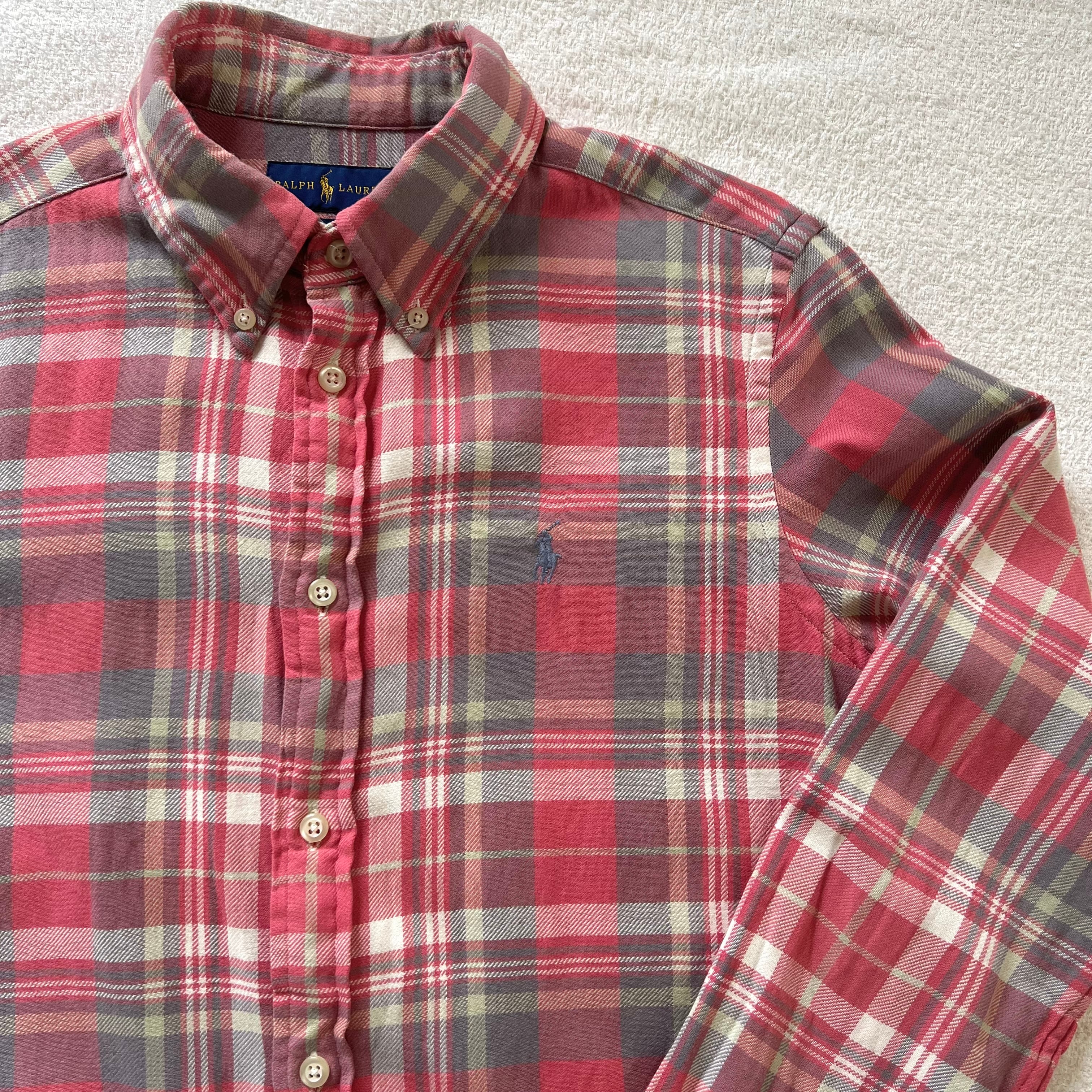 RALPH LAUREN ラルフローレン ネルシャツ サイズ:XS チェック柄    グレー/ピンク レディース / 240001161170 古着 ラルフローレン Ralph Lauren 半袖 ボタンダウン チェックシャツ