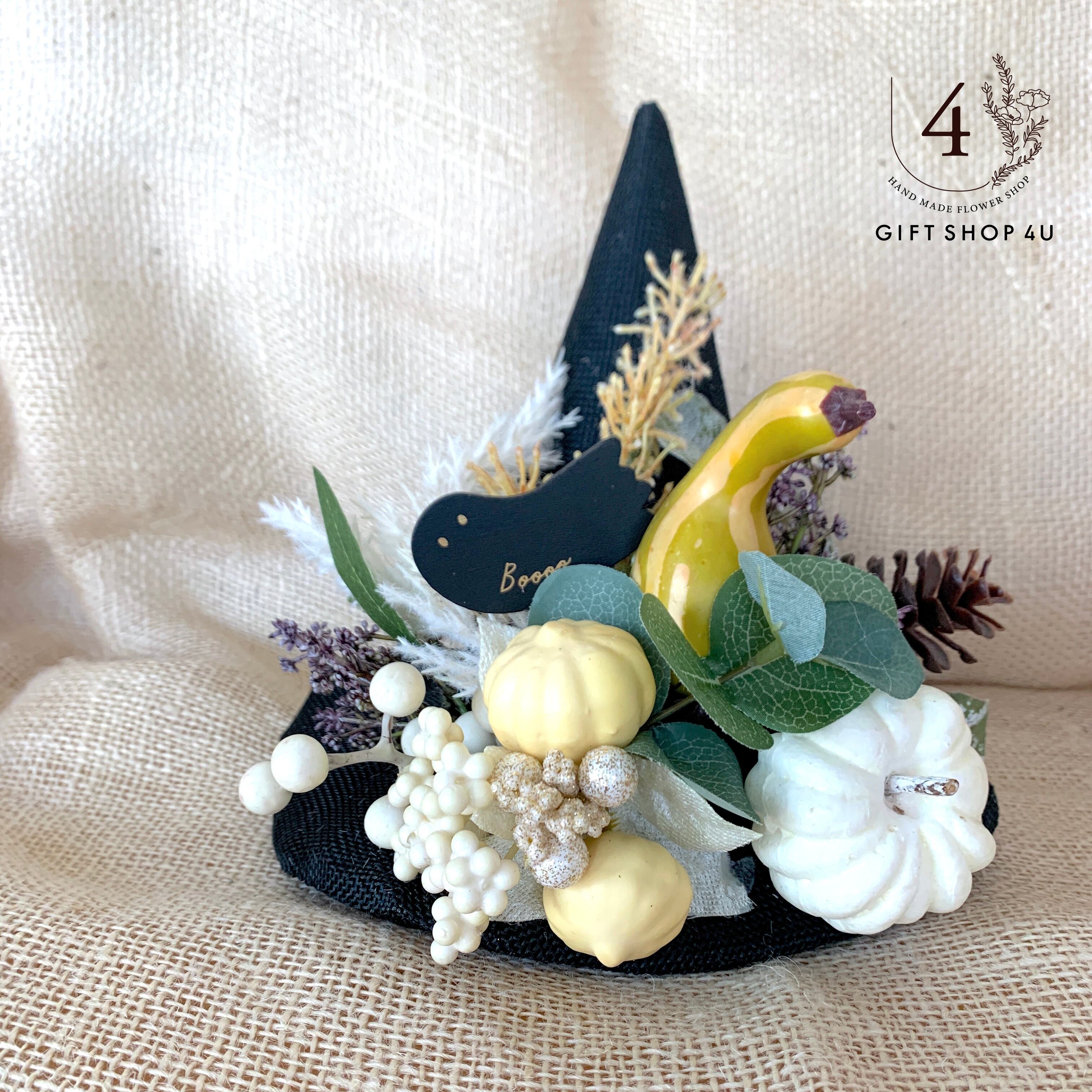 ホワイトパンプキンのアイボリー系ハロウィン造花リース ホワイト