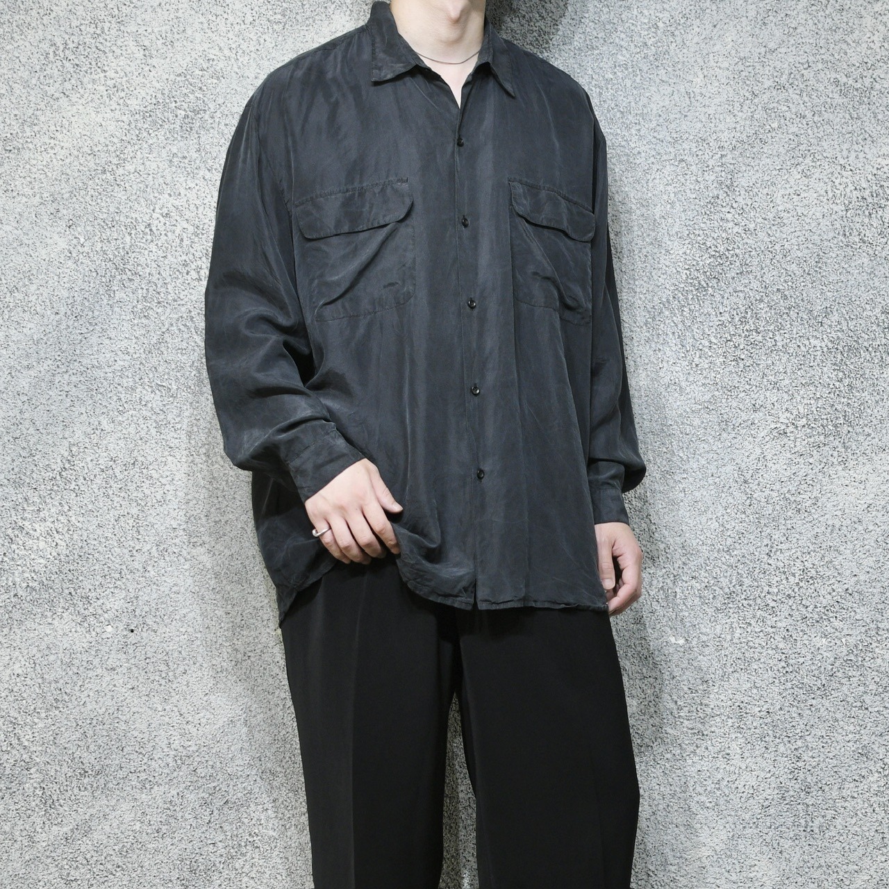 design double pocket black silk shirt