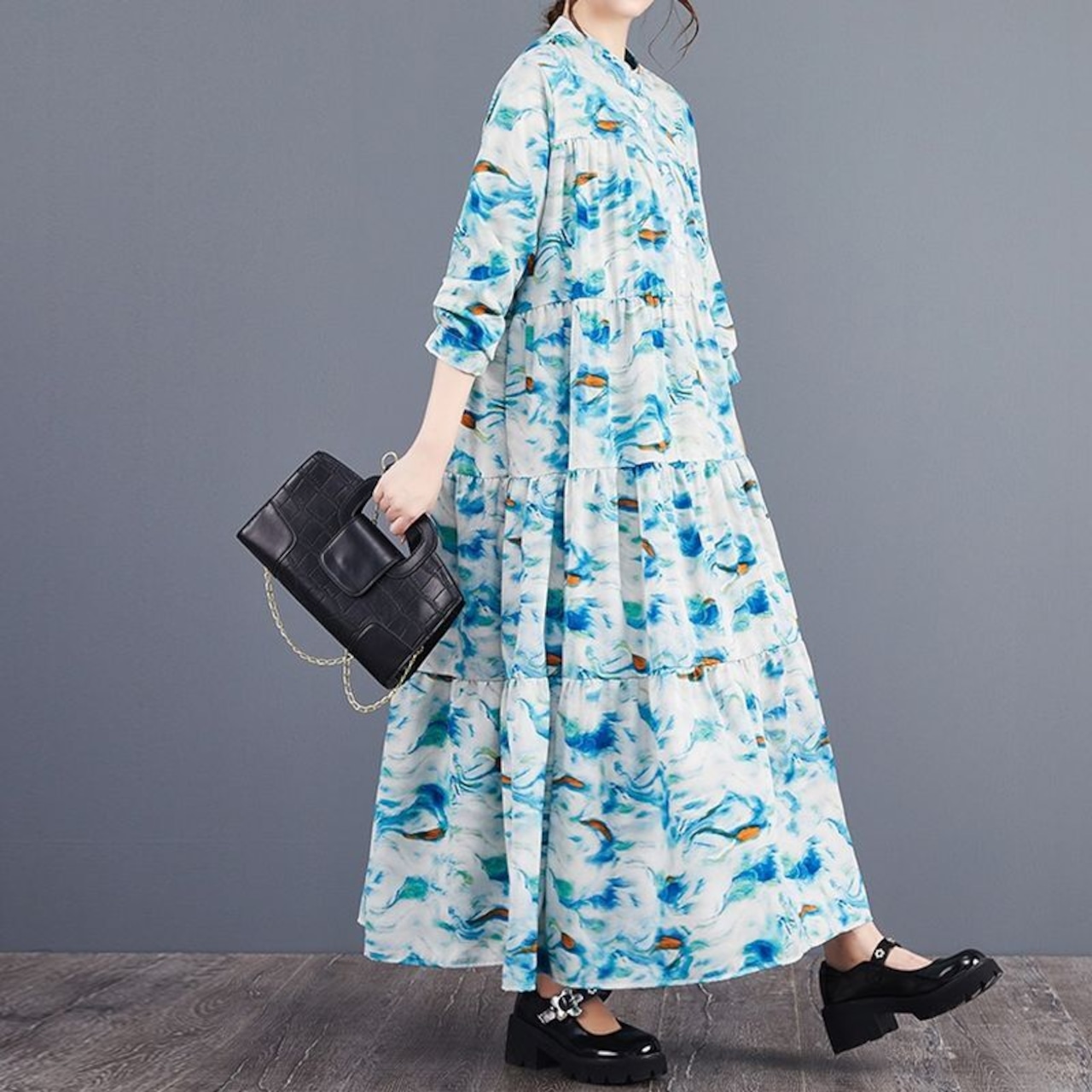 ボタンフロント ティアードワンピース 00185