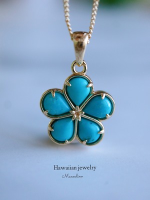 Plumeria  turquoise necklace Hawaiianjewelry(ハワイアンジュエリーＵＳＡアリゾナ州・キングマン産ターコイズプルメリアネックレス)