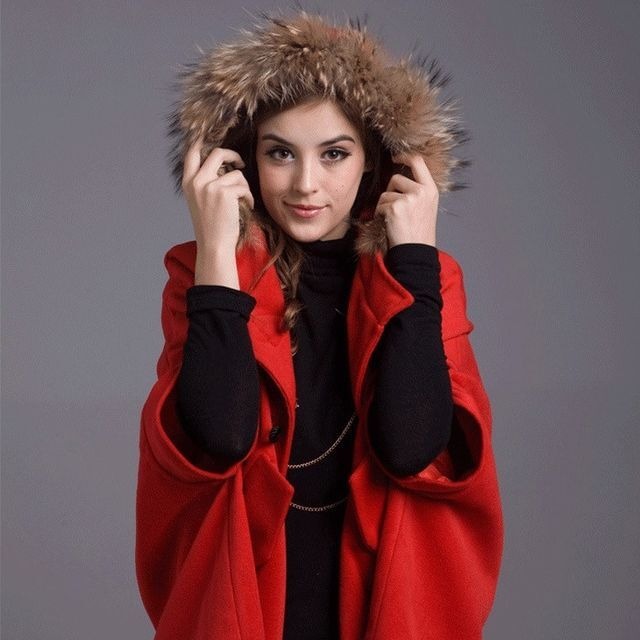 予約販売】ポンチョコート レディース ダッフル フード付き ファー  