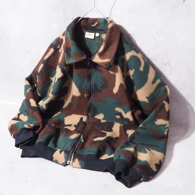 1980s " made in USA " Camouflage pattern Design vintage loose fleece jacket