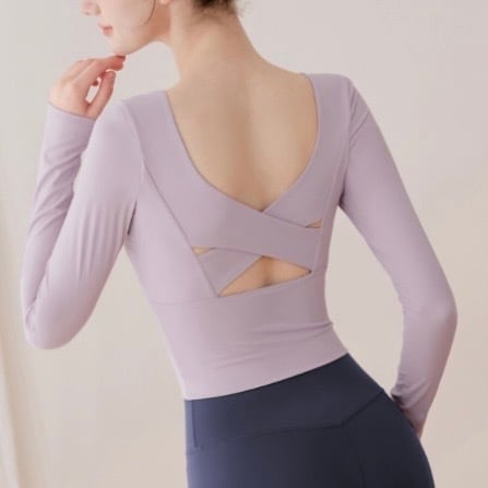 バッククロス 長袖 クロップド丈 カットソー 3カラー 00123