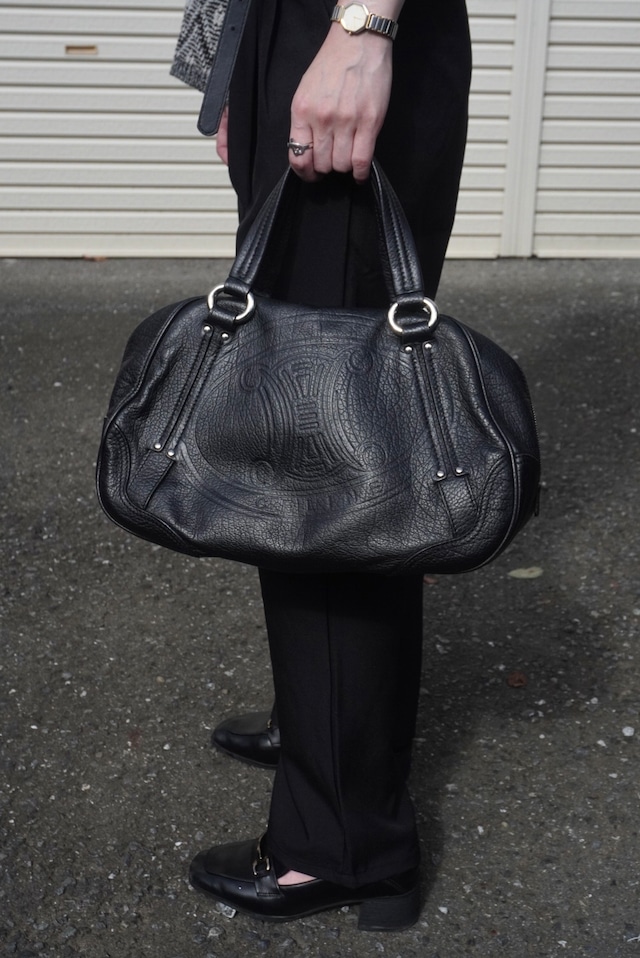 CELINE セリーヌ ハンドバッグ ブラック ブラゾン型押し レザー ミニボストン vintage ヴィンテージ オールド 2bg7ri