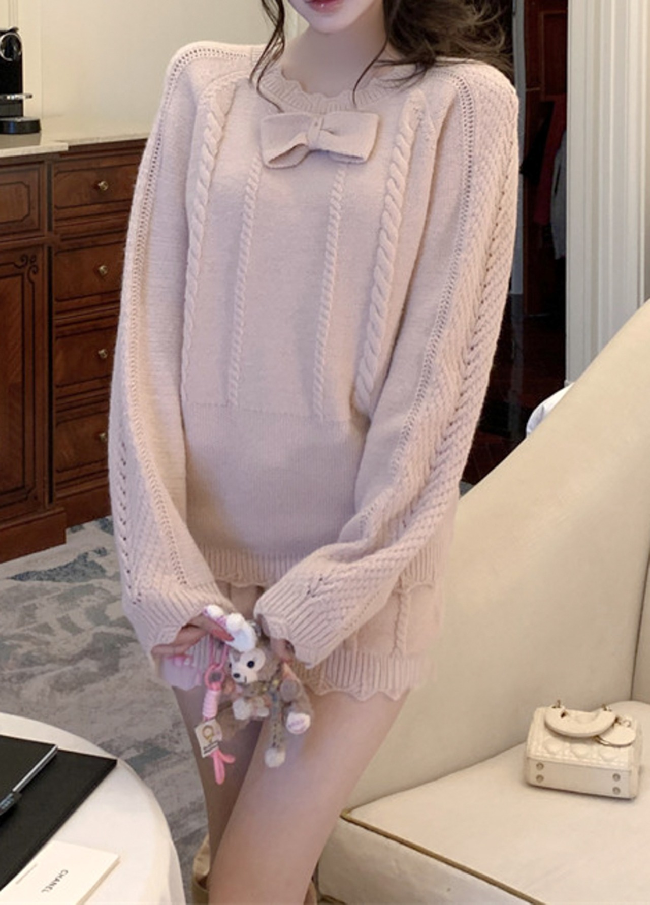 リボンガーリーニットセットアップ LK1818