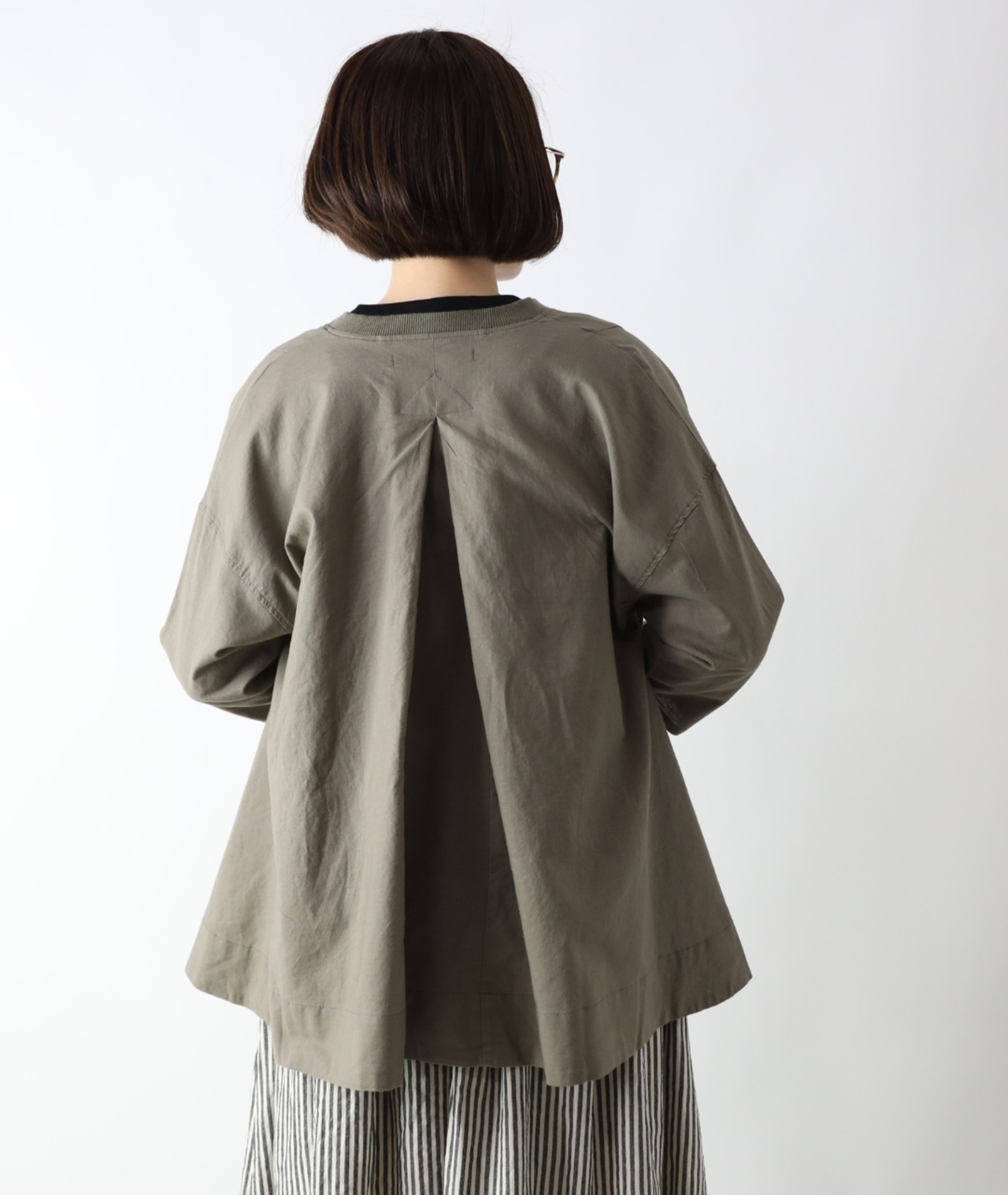 CUORE STORE/コットンリネン リブ7分袖ジャケット