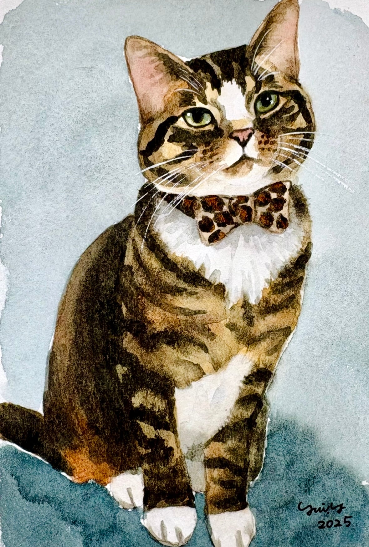 猫の絵 386 水彩画 原画 キジ白 | Forest cat