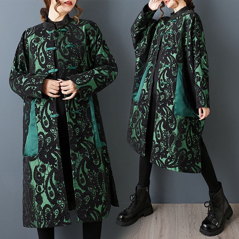 JACQUARD STAND COLLAR LONG SLEEVE RELAXED COAT M-18846