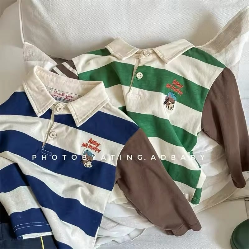 dog刺繍ボーダーポロシャツ