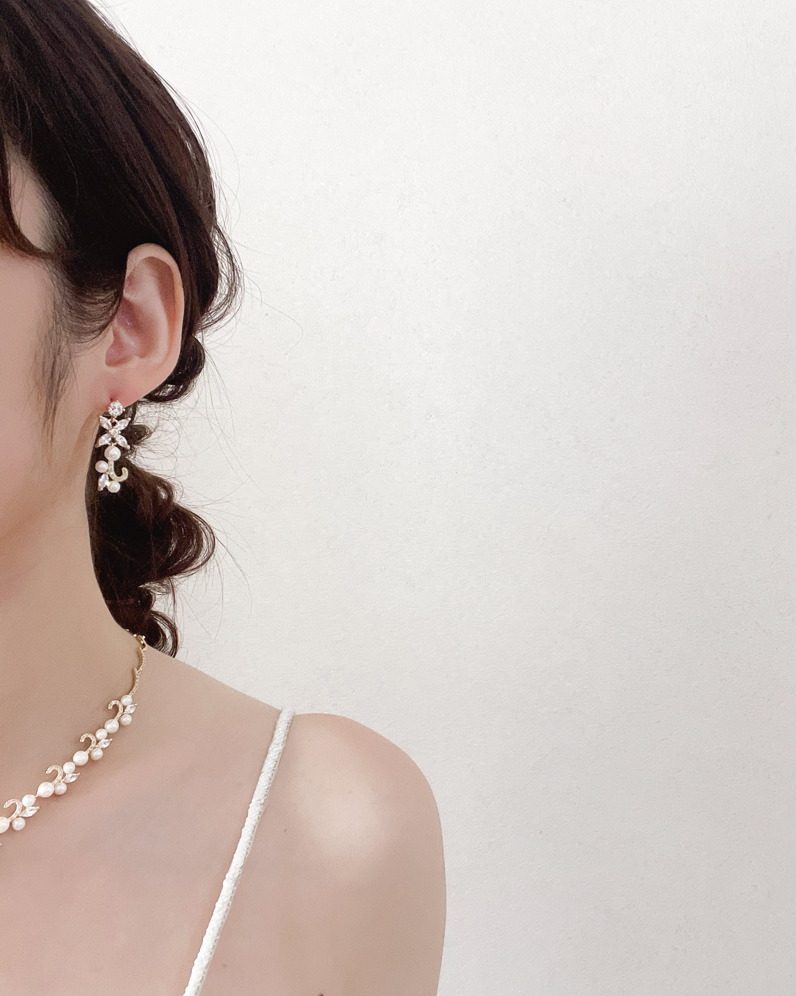 ホワイトゴールド ピアス ネックレス セット ウェディングネックレスピアスセットゴールド【NE2211-03G