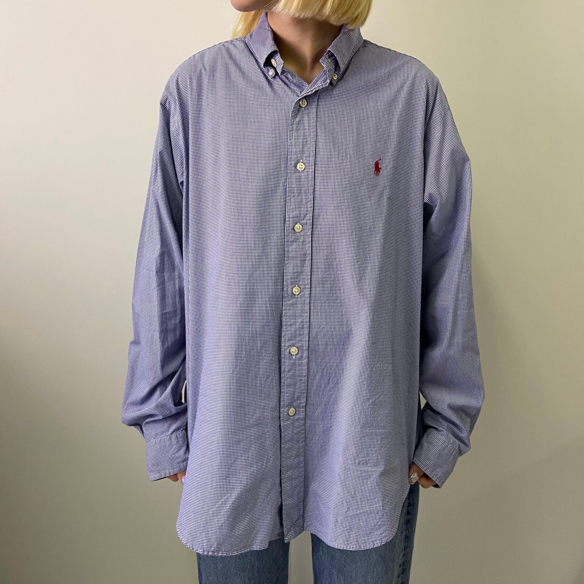 Ralph Lauren ラルフローレン Classic Fit チェック柄 長袖 シャツ メンズxl相当 古着 ブルー 青 ボタンダウン B D シャツ 長袖シャツ Cave 古着屋 公式 古着通販サイト