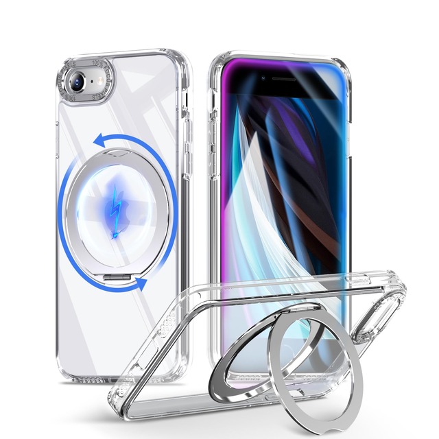 MINIKA iPhone SE3 iPhone SE2 用 ケース Magsafe対応 360度回転 スタンド付き 多機能 スマホケース【クリア】