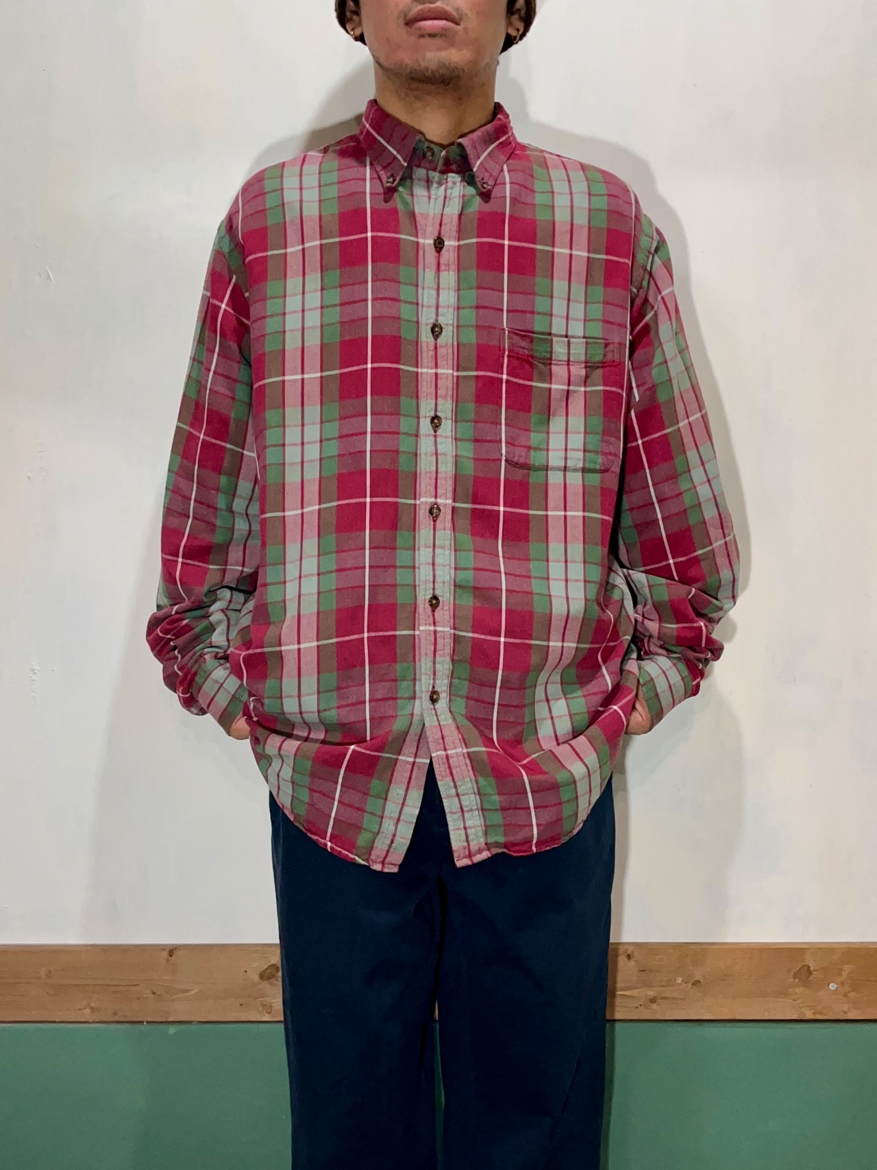 90's LANDS'END Flannel Shirt 【L】