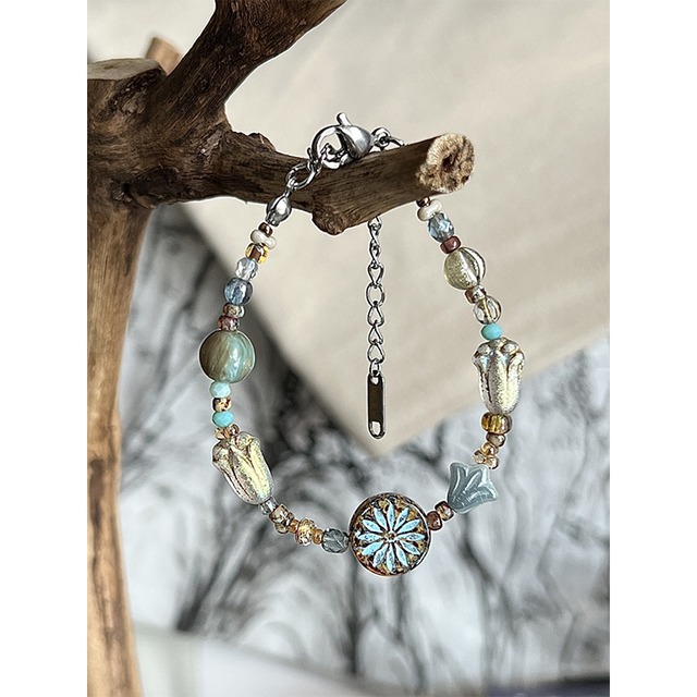 Neonオリジナル青のビーズ手作りブレスレット