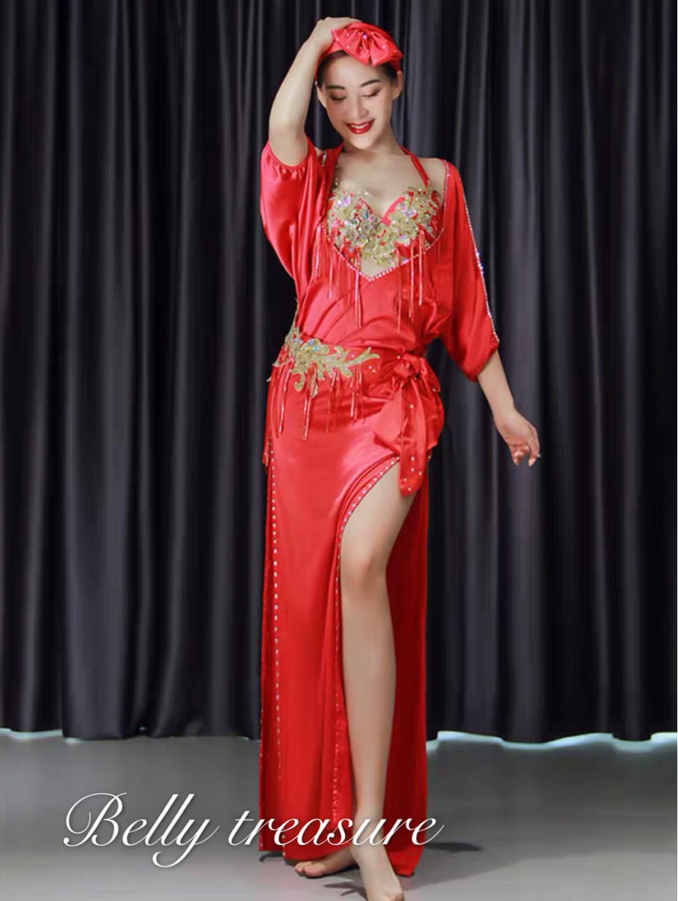 セミオーダーメイド ベリーダンス衣装 サイーディードレスレッド4点セットWZY3151