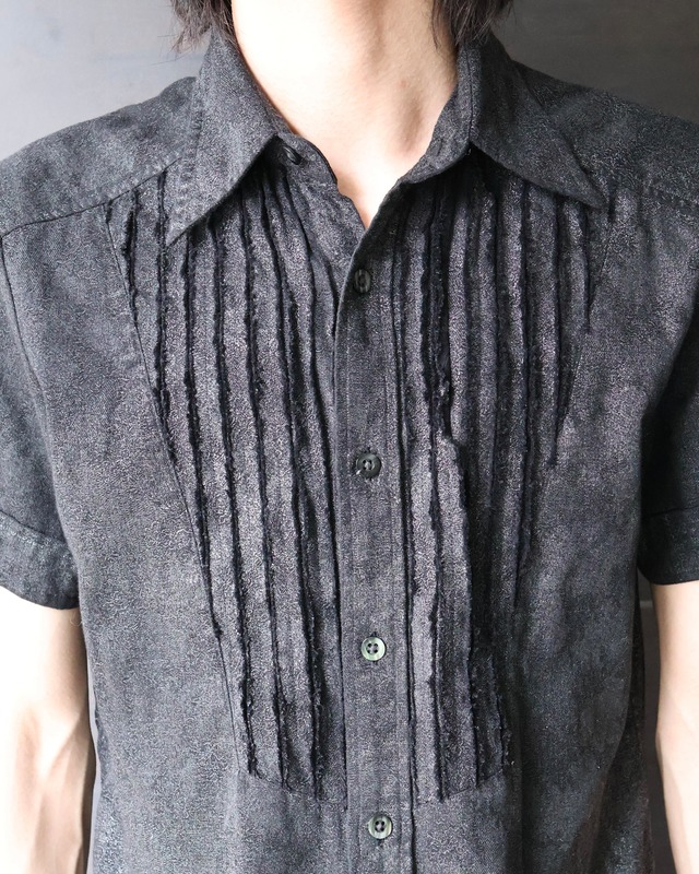 【5351 pour les hommes】pin tuck compact half sleeve shirt