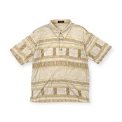 お洒落◆ARAMIS アラミス 総柄 デザイン 天竺 半袖 ポロシャツ サイズ L/ イエローベージュ 系 メンズ 紳士 日本製