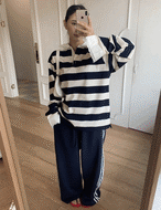 【新作5％OFF・3日間】Lace-collar Stripe Toips_3colors