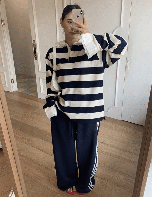 【新作5％OFF・3日間】Lace-collar Stripe Toips_3colors