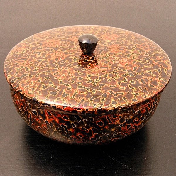 津軽塗（唐塗）バカ塗り・蓋付菓子器・No.150304-09・梱包サイズ60