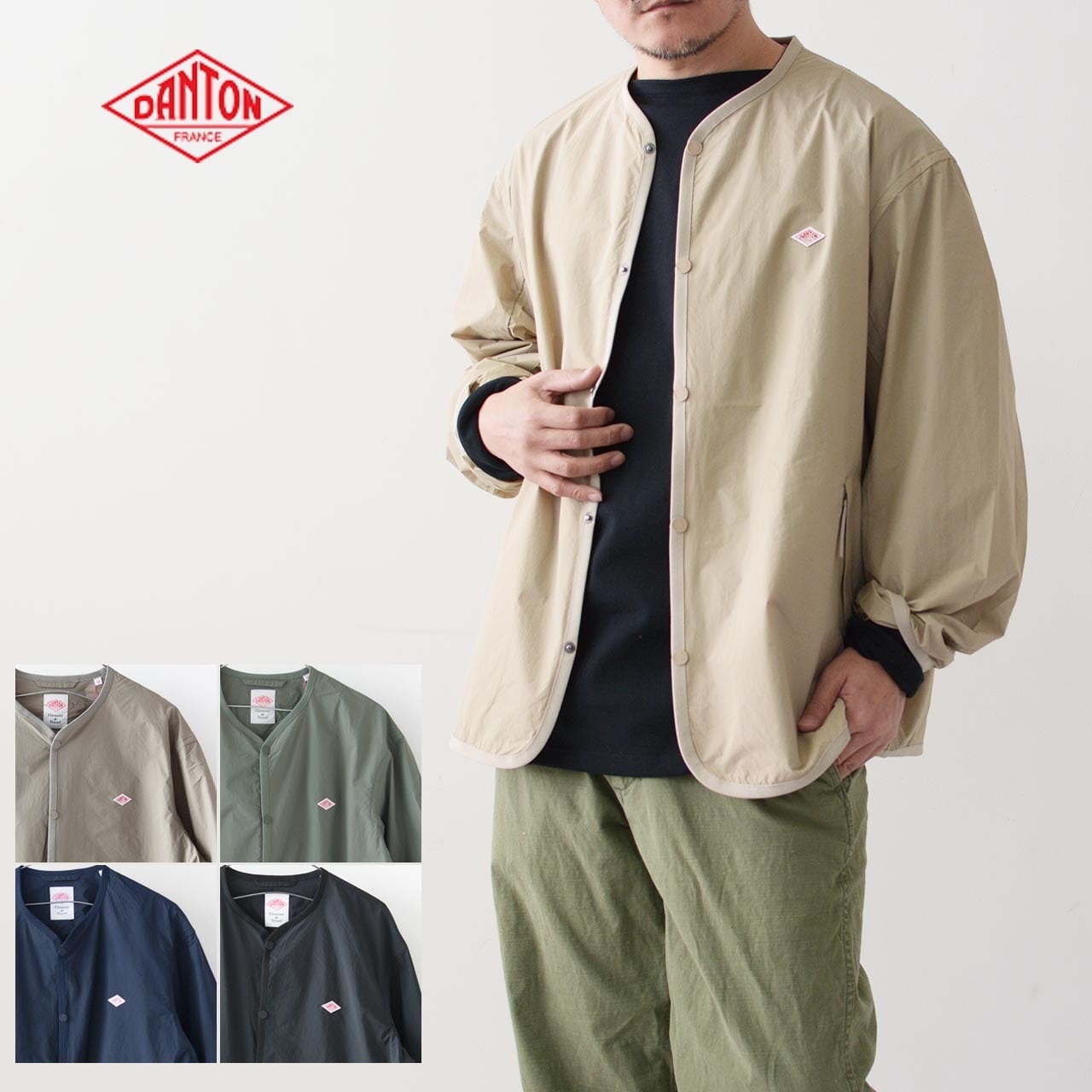 DANTON [ダントン] MEN'S NYLON TUSSER COLLARLESS JACKET [DT