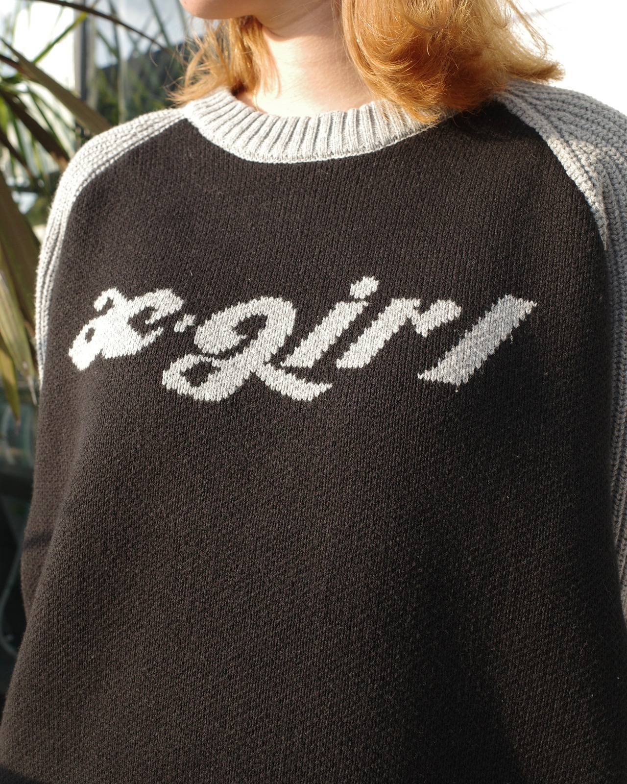 【X-girl】LOGO JACQUARD RAGLAN KNIT TOP【エックスガール】