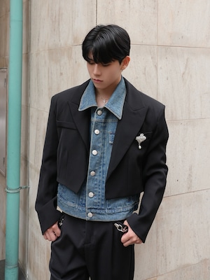 【ALUDE SELECT】Layered denim brooch jacket