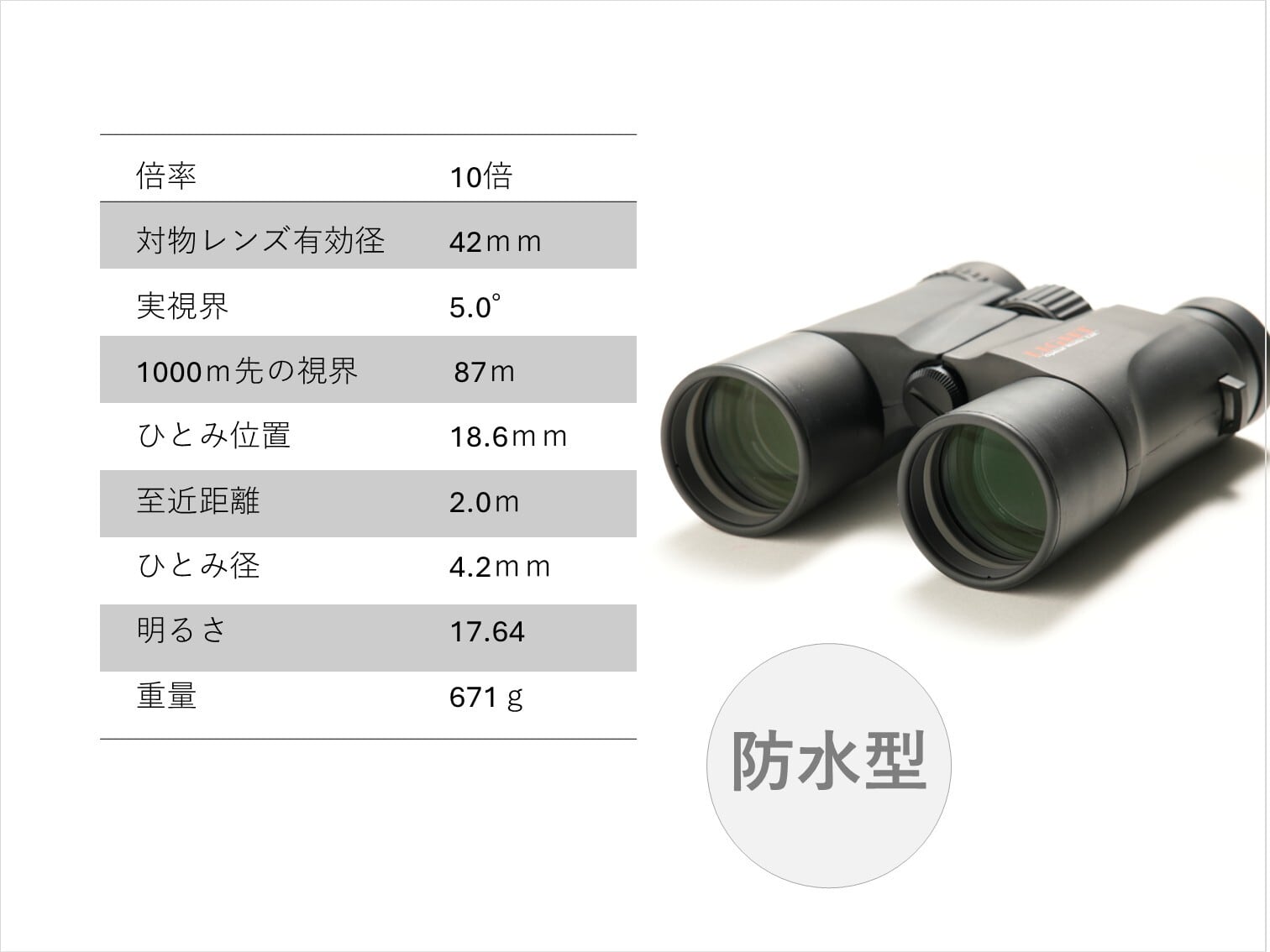 双眼鏡：10×42 5.0°〔ライト光機〕