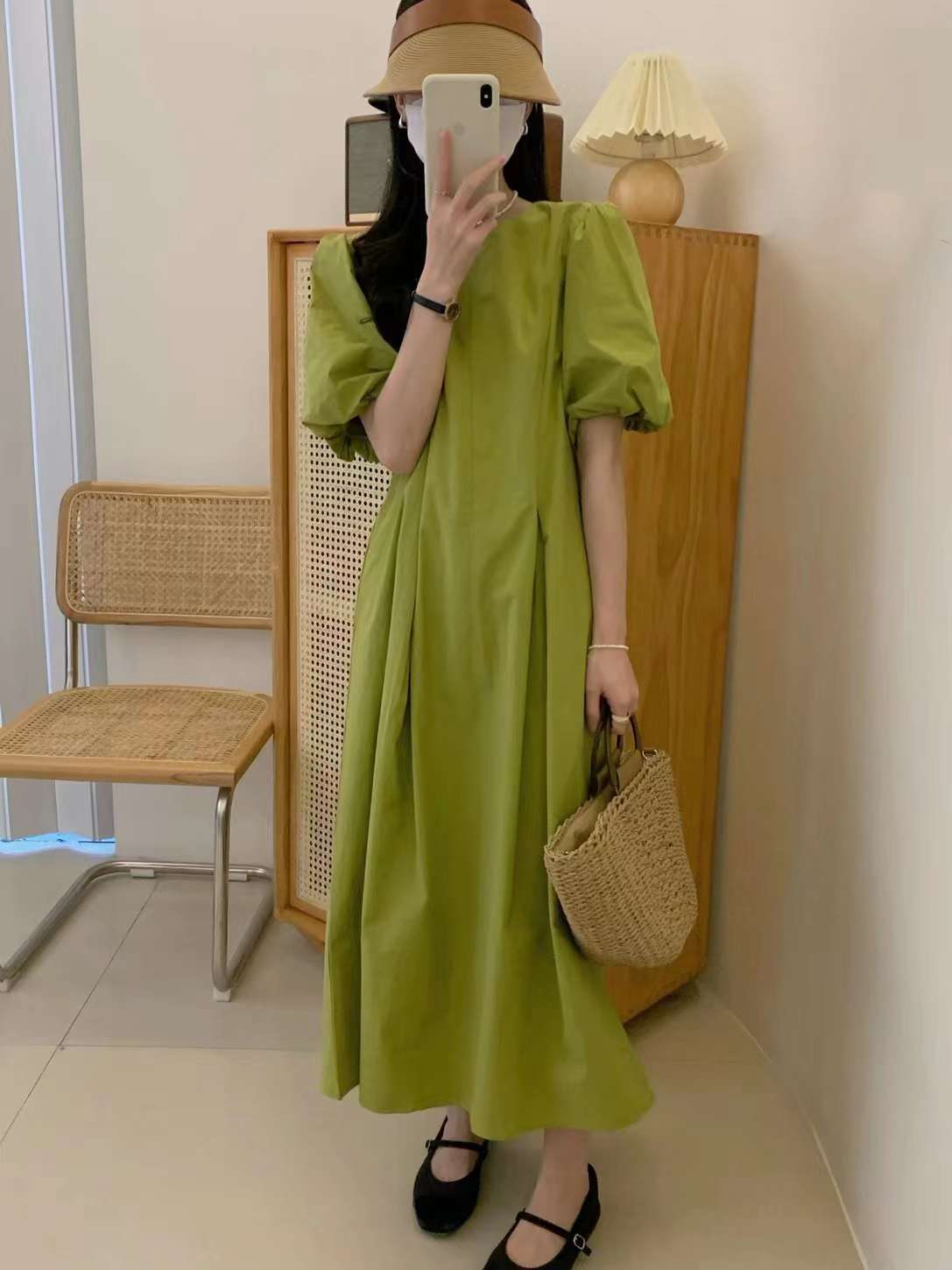 バルーンスリーブ　タックワンピース  AJ22262-8921