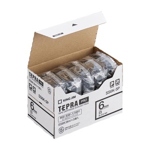 【在庫処分】キングジム(Kingjim) テプラPROテープカートリッジ エコパック5個入 6mm 白ラベル/黒文字 長さ8m SS6K-5P