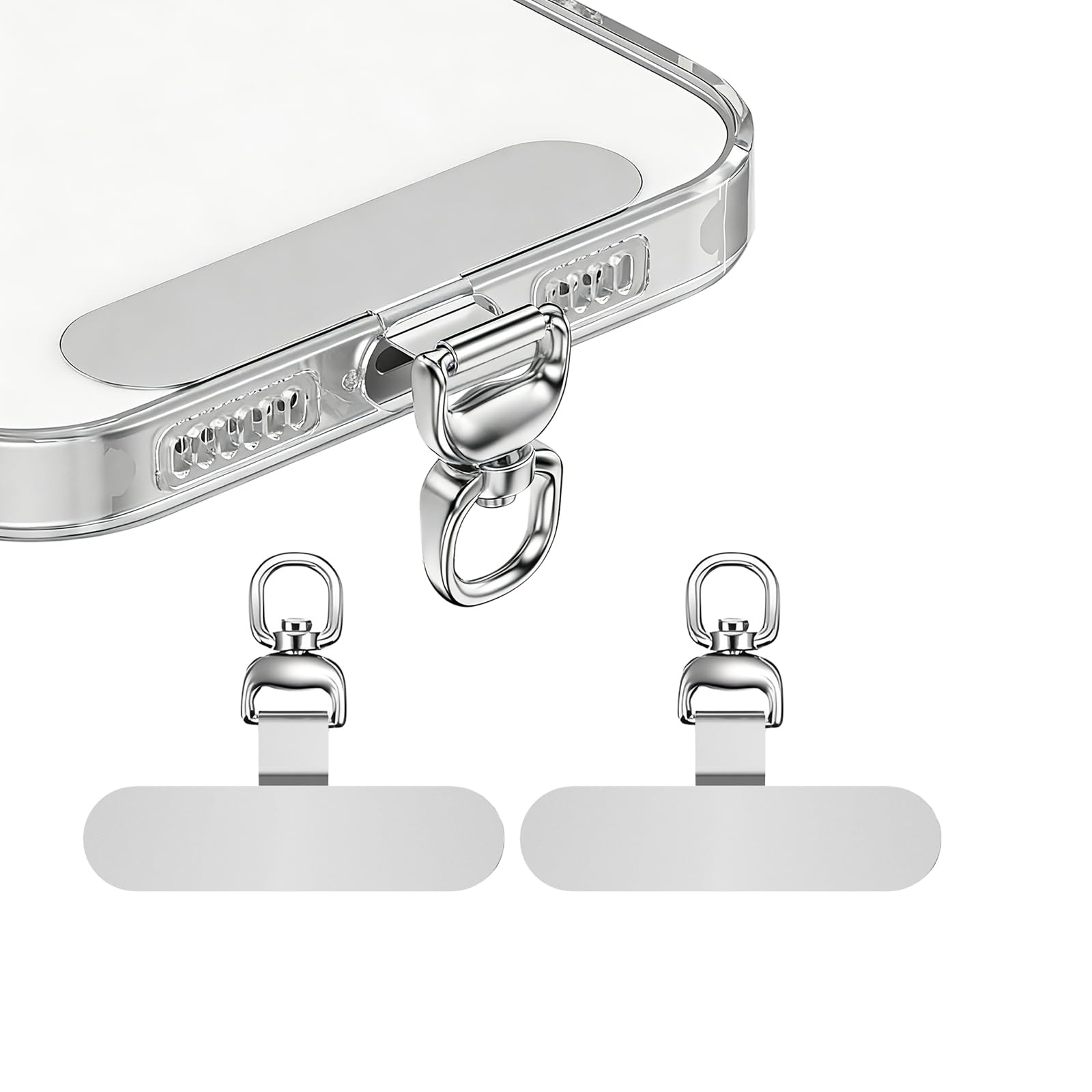 2個入り Heptour スマホ ストラップホルダー 極薄0.2mm ステンレス製 浮きにくい設計 携帯ストラップホルダー 薄型 丈夫 スマホケースに挟む 充電影響なし 全機種対応 落下紛失防止 キズ防止シール付き シルバー