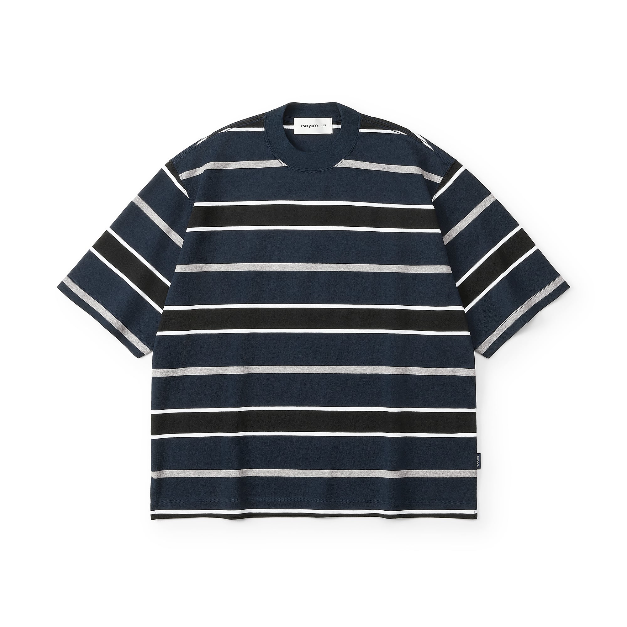 everyone multi border short sleeve tee shirt (NAVY/BLACK) | everyone