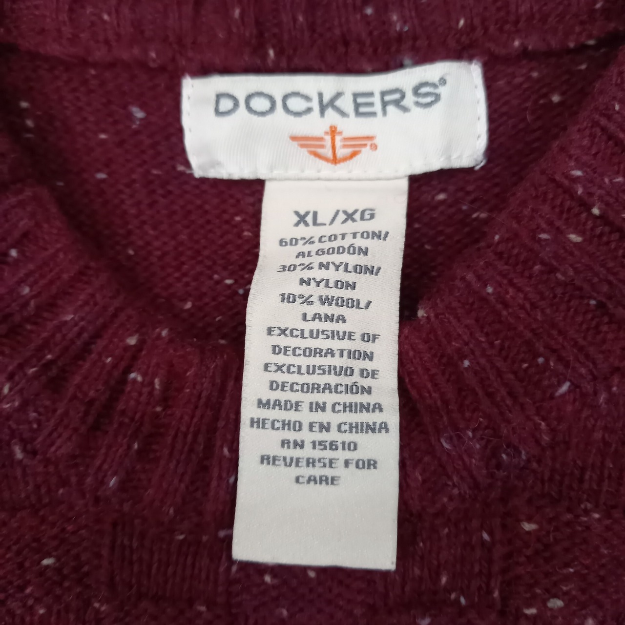 DOCKERS　クルーネック　コットンニット　セーター　中厚手　ミドルゲージ　無地　ワインレッド　XL
