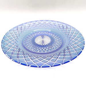 江戸切子・矢来重紋・ガラス皿・青・和食器・No.260909-36・梱包サイズ60