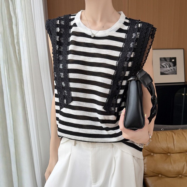 レースデザイン ノースリーブカットソー 4color　N00455