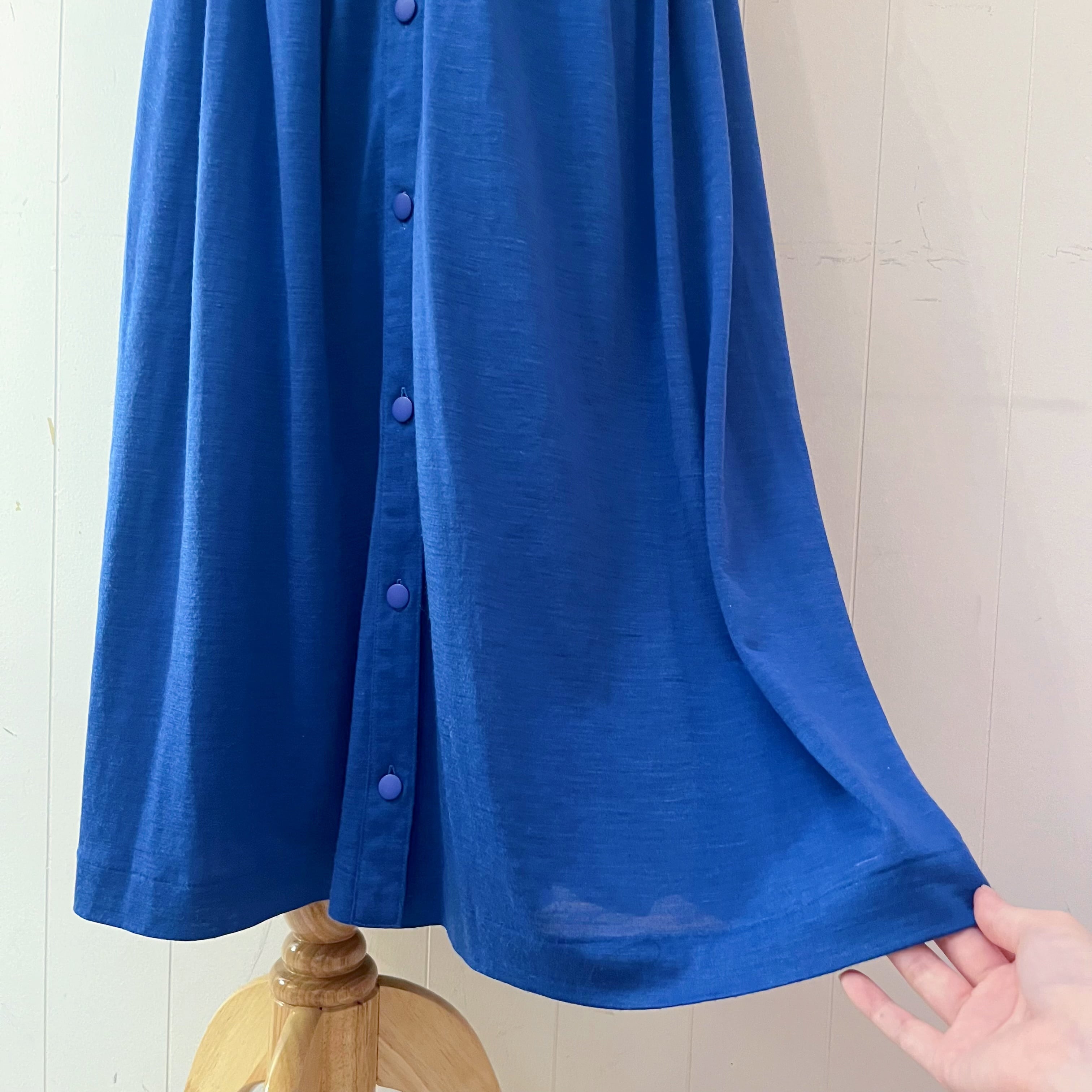 renoma / blue front button gather skirt