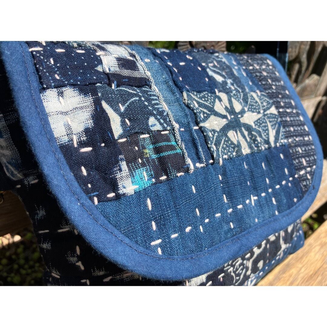 35、古布縞接ぎ合わせマット 古布や麻の葉