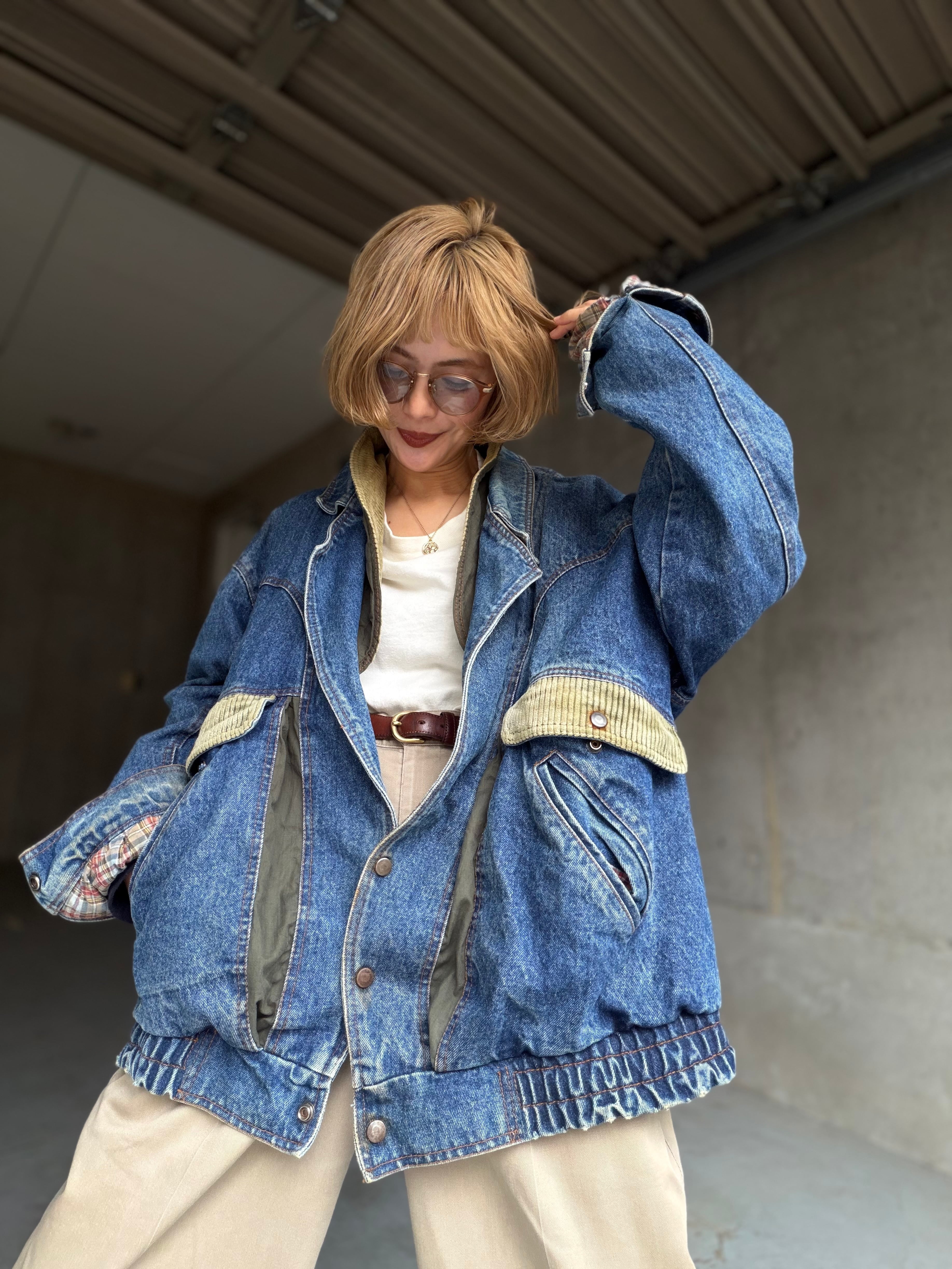 ジャケット・アウター unkown vintage denim switching jacket OT1521) 90's denim × corduroy switching jacket with plaid lining