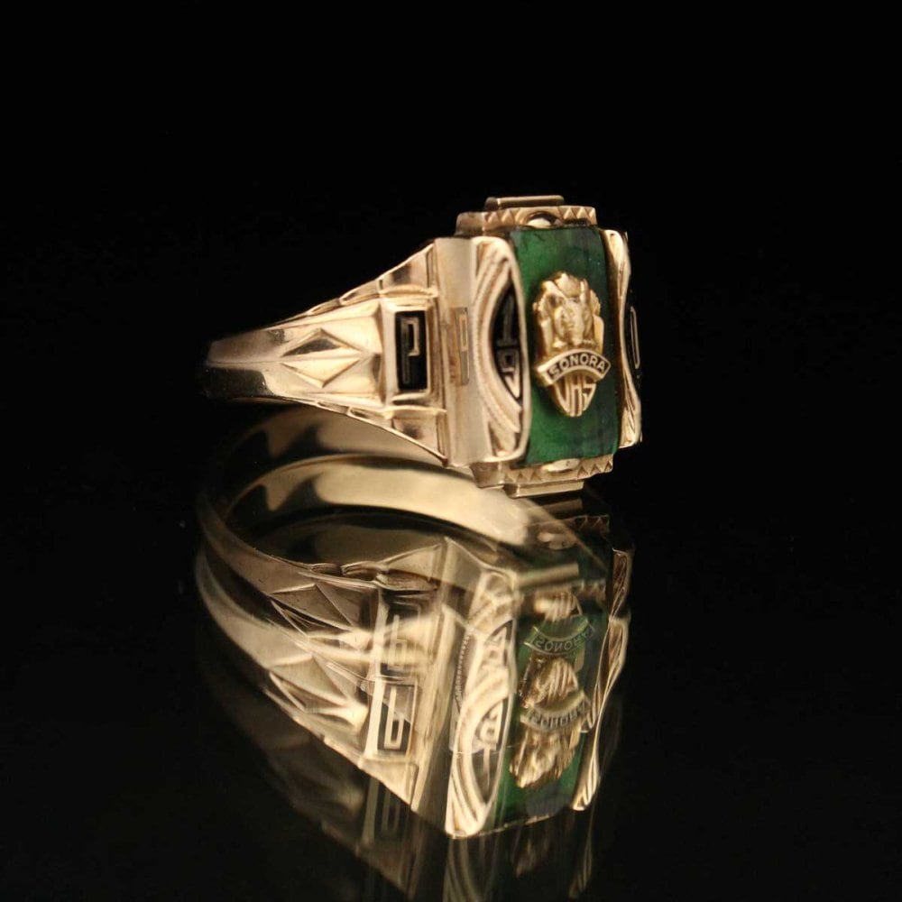 Vintage College Ring [JOSTEN 10kt Gold × Green ST Wolf Vintage College Ring [JOSTEN 10kt Gold × Green ST Wolf