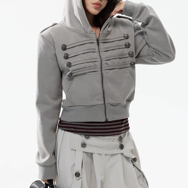 napoleon-style button zip hoodie　ナポレオンボタンジップパーカー　J2112