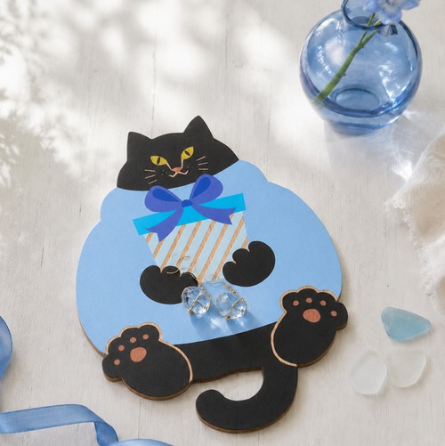 心踊る わくわくねこ〈青〉｜猫雑貨・木製コースター・ウッドプレート