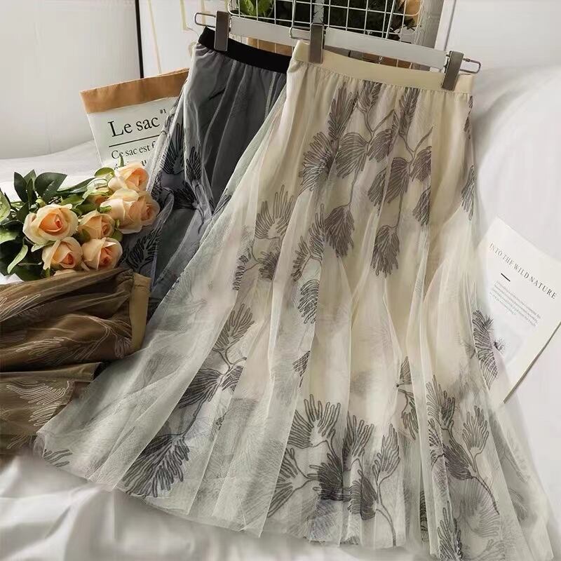 チュール重ね　大柄スカート　AJ11394-D001