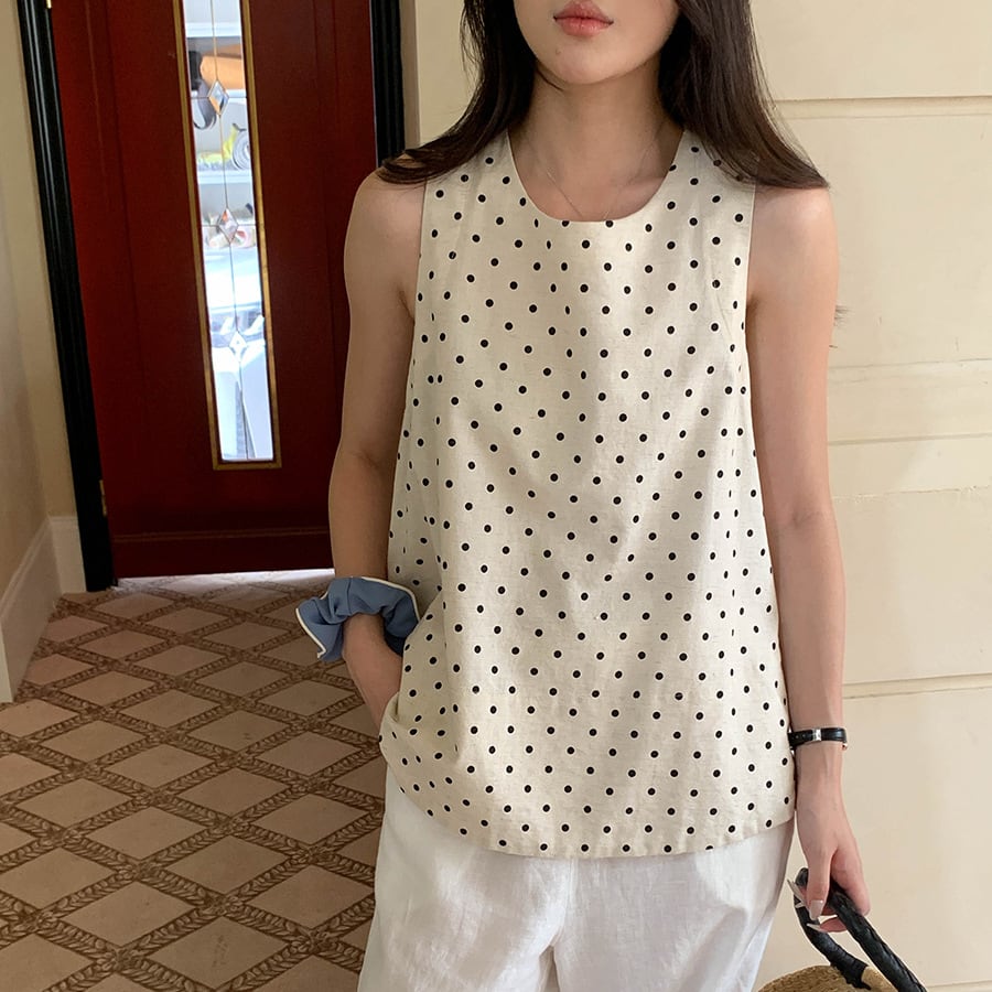 【tops】ノースリーブドット柄トップス M32986