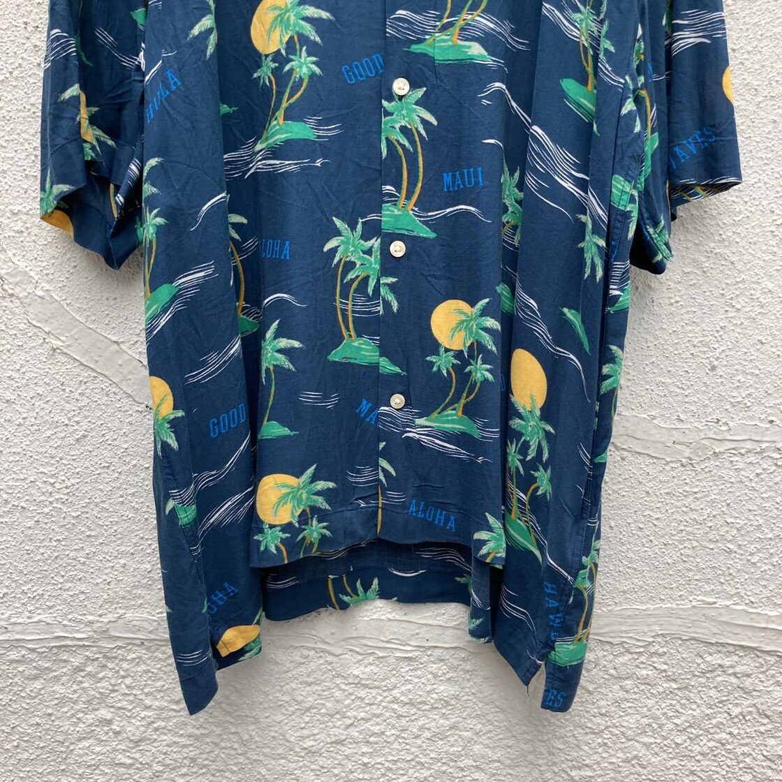 H&M 半袖 アロハシャツ XL ネイビー ヤシの木 ビーチ ビッグサイズ 総 
