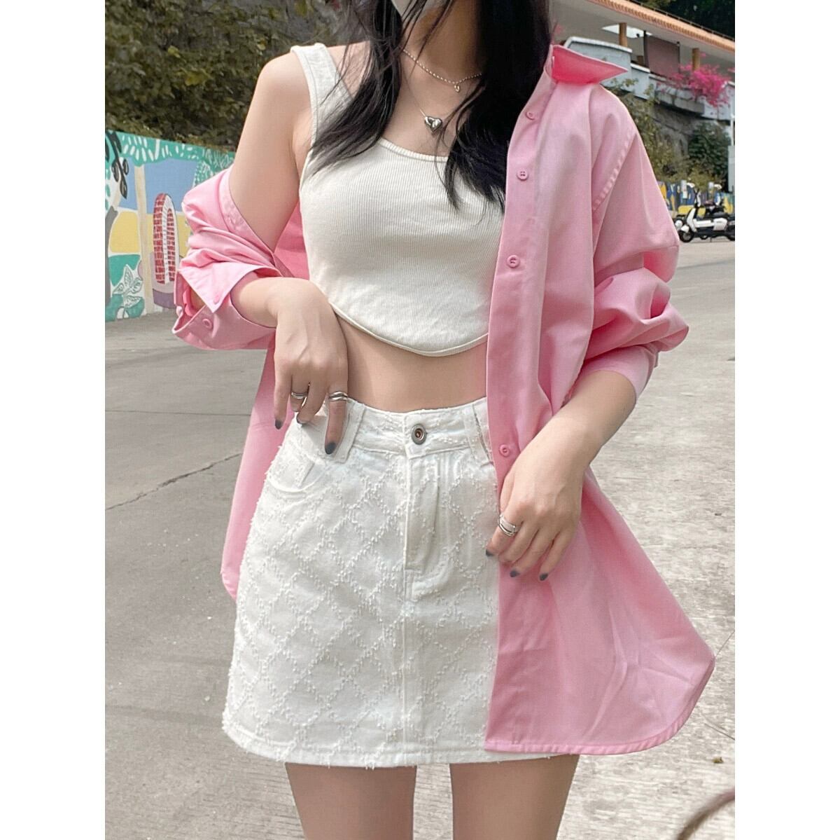 ダイヤモンドデザインデニムスカート女性 2024 夏の新 A ライン